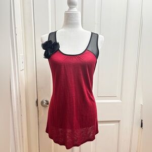 Vintage Y2k H.I.P Red and Black Tank Top with Black Rose Accent ~ Size M